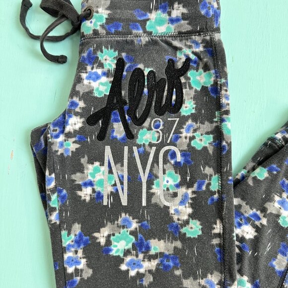 Aeropostale Joggers Floral Black Gray Blue Joggers Floral Joggers Athleisure - Picture 2 of 6